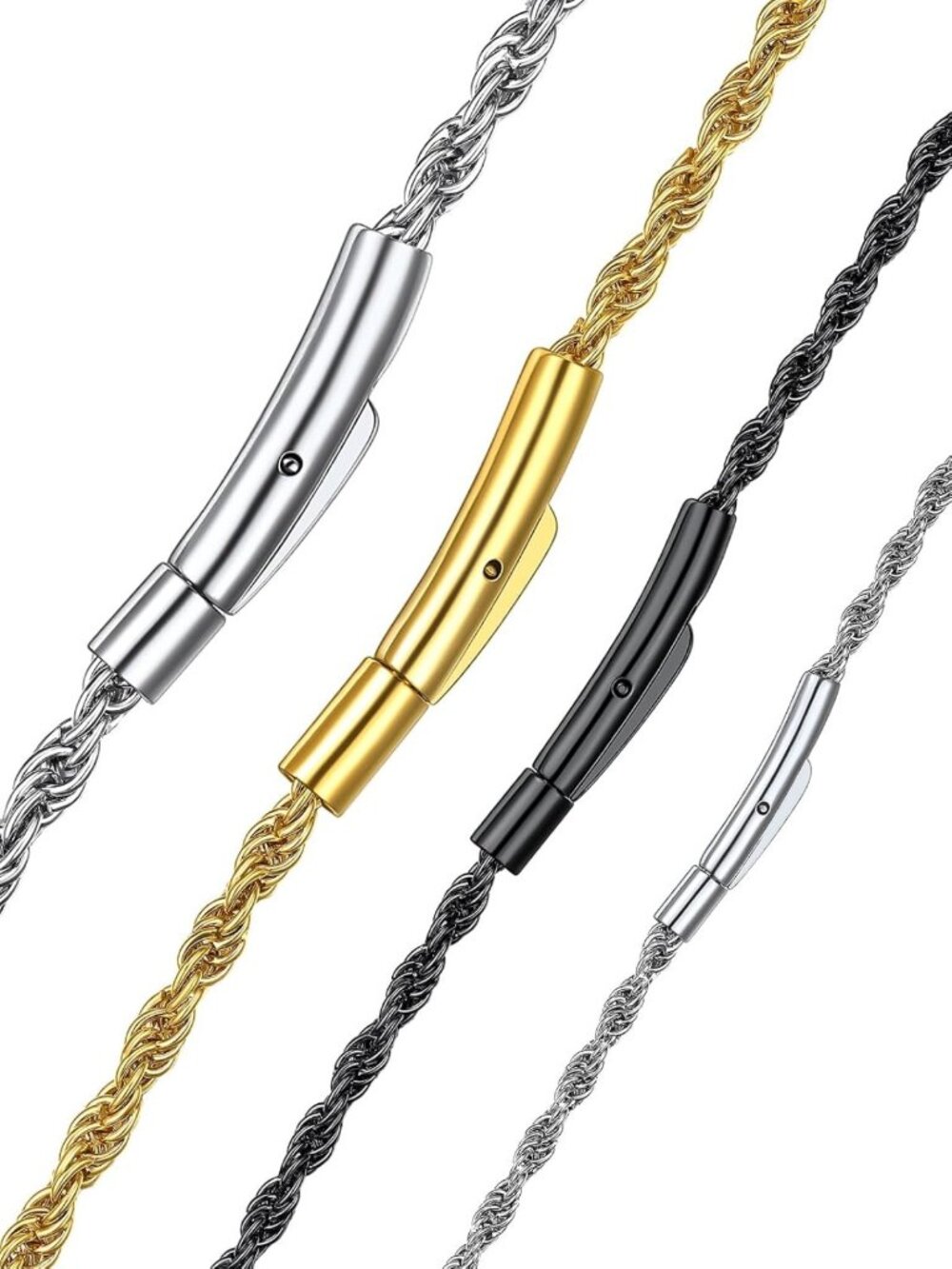 Twisted Stainless Steel Rope Chain Necklace for Men with Button Clasp - Stylish